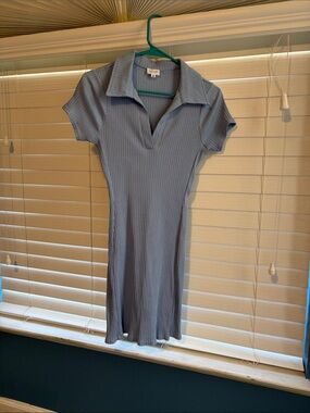 Le Lis Light Blue Ribbed Polo Mini Dress